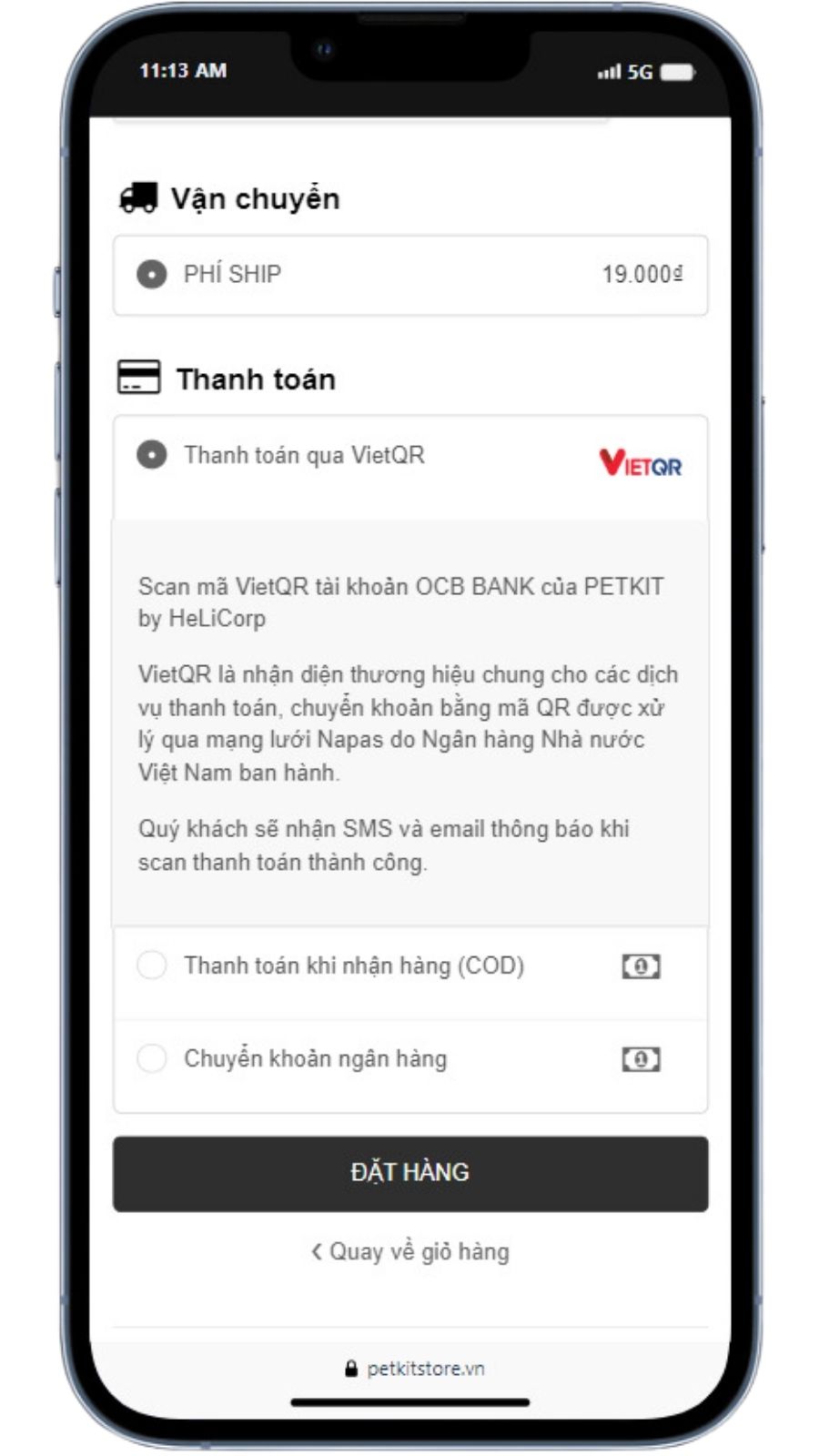 Chọn vào thanh toán qua VietQR