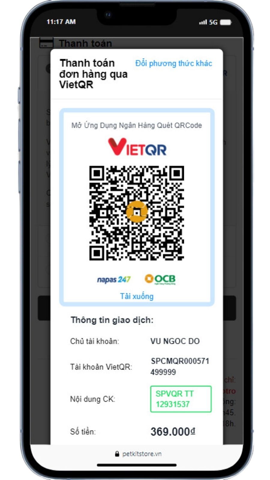 Mã QR và thông tin thanh toán