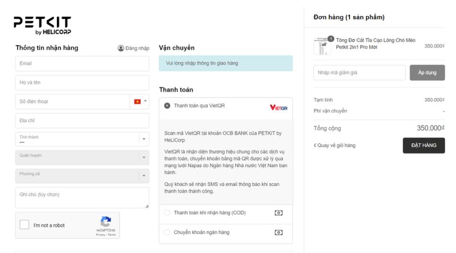 Nhập đầy đủ các thông tin cá nhân cần thiết