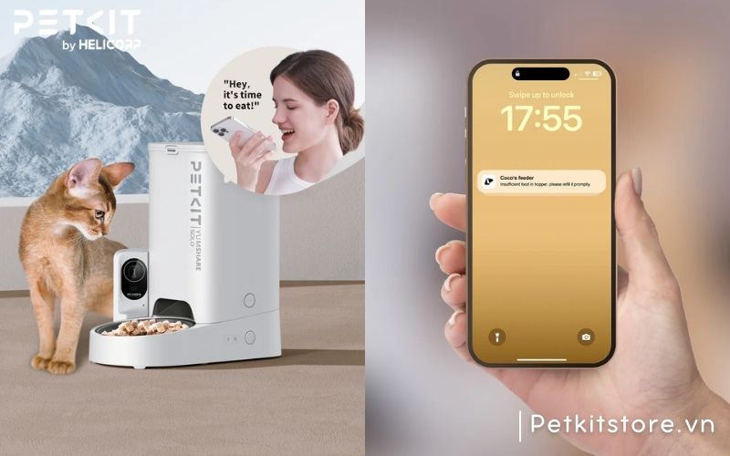 Máy cho mèo ăn tự động PETKIT YUMSHARE SOLO kết nối, điều khiển thông qua App PETKIT