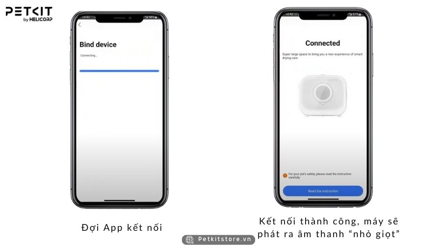 Đợi App kết nối với máy sấy cho mèo thành công