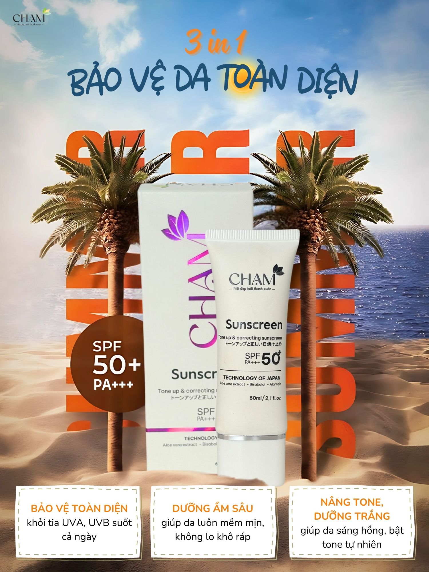 Kem chống nắng CHẠM được chiết xuất hoàn toàn từ thiên nhiên