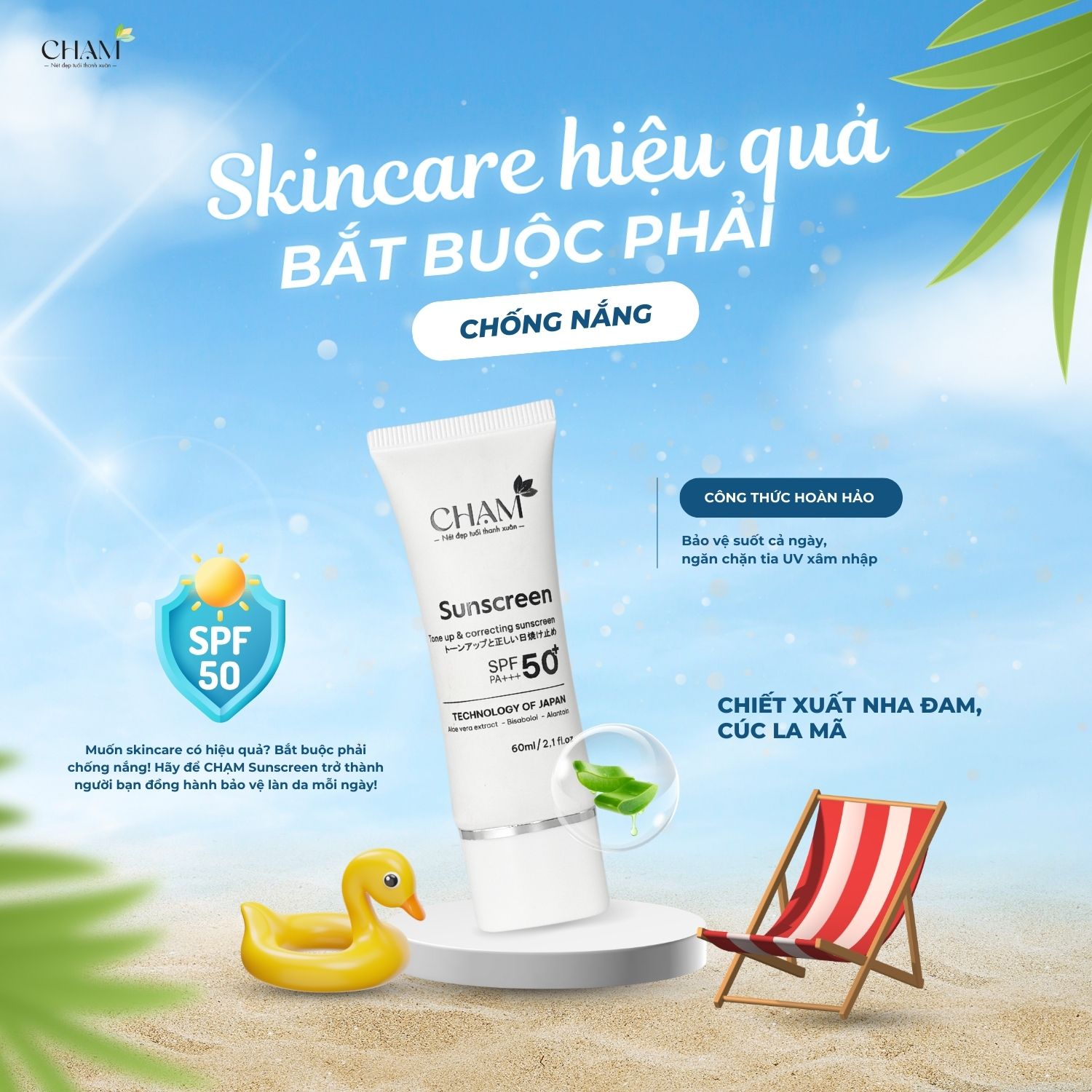 Kem chống nắng CHẠM được thiết kế nhằm tối ưu hóa khả năng bảo vệ da trước tác hại của ánh nắng mặt trời