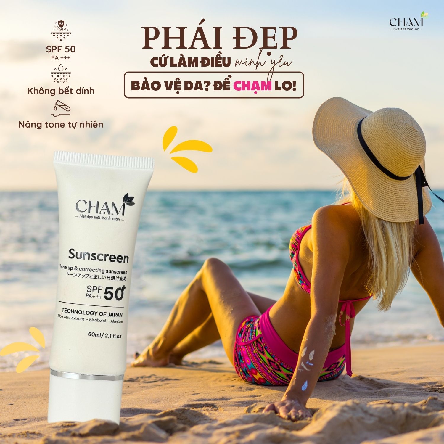 CHẠM đã áp dụng công nghệ chống trôi đặc biệt cho sản phẩm kem chống nắng