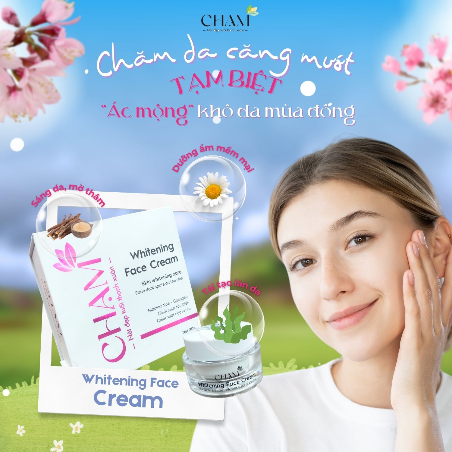 WHITENING FACE CREAM CHẠM là một liệu pháp chăm sóc da toàn diện, mang lại hiệu quả lâu dài.