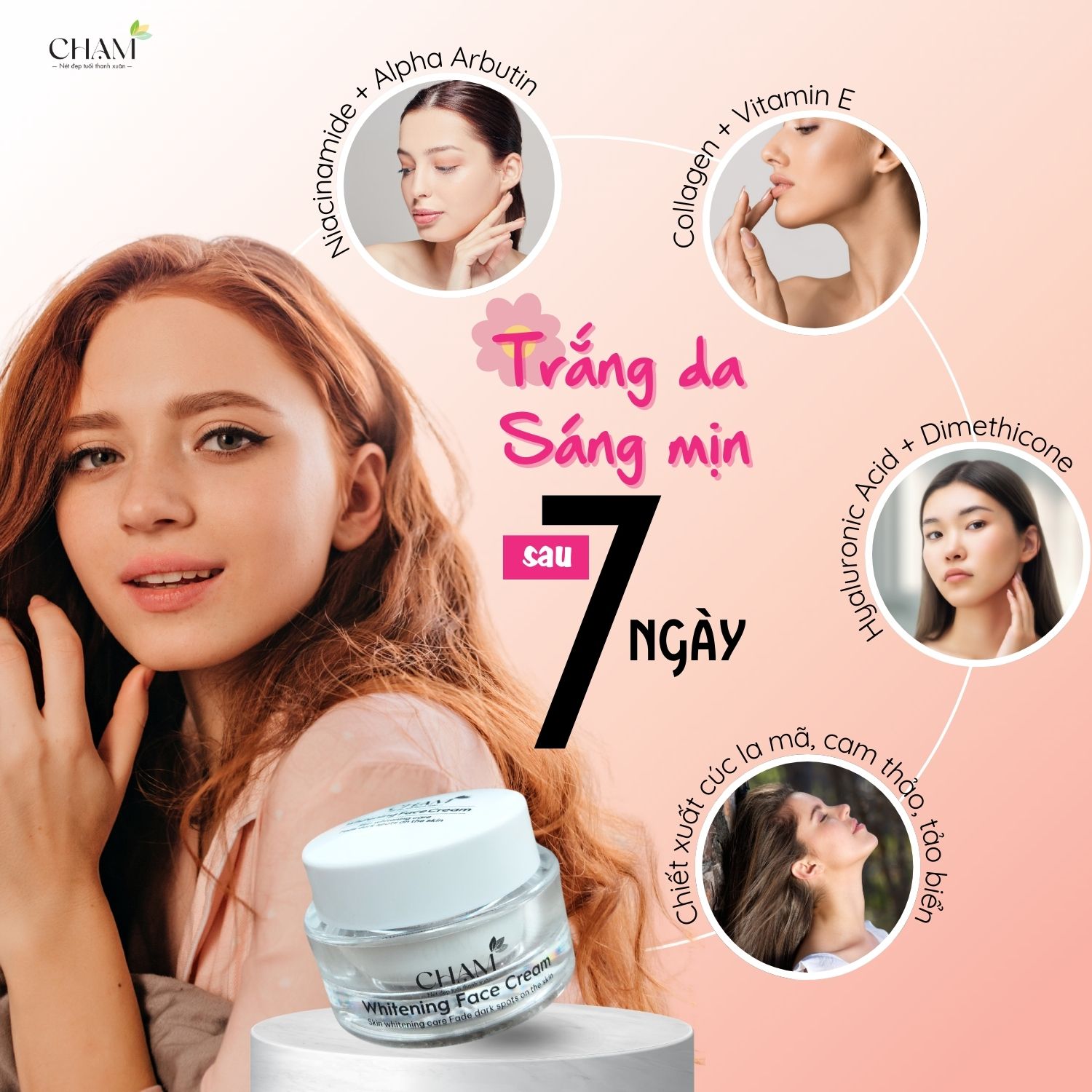 Whitening Face Cream của CHẠM với chất kem mềm mịn, dễ thẩm thấu sẽ giúp bạn dưỡng ẩm sâu