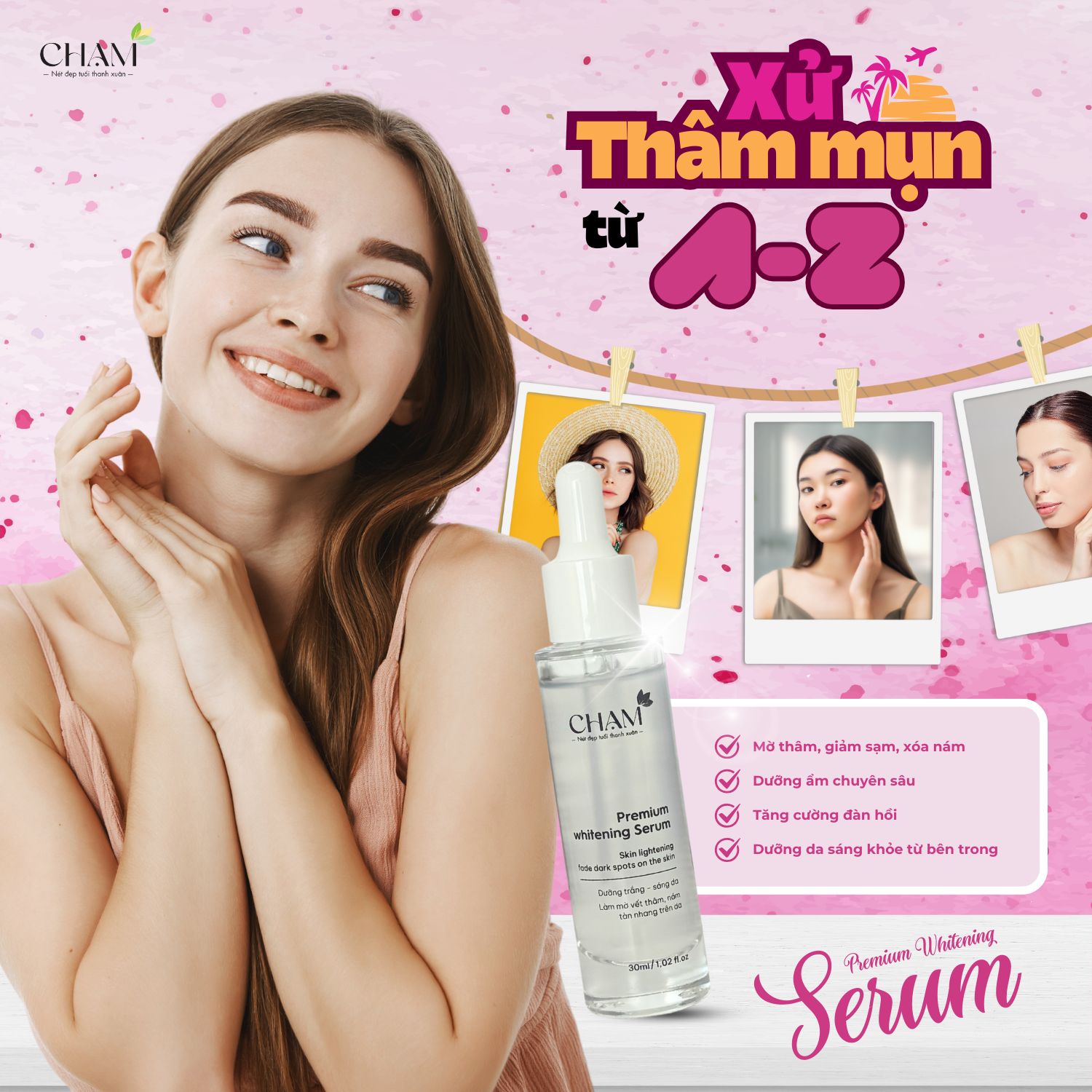 CHẠM Premium Whitening Serurm có khả năng kháng viêm và làm sáng da rất tốt