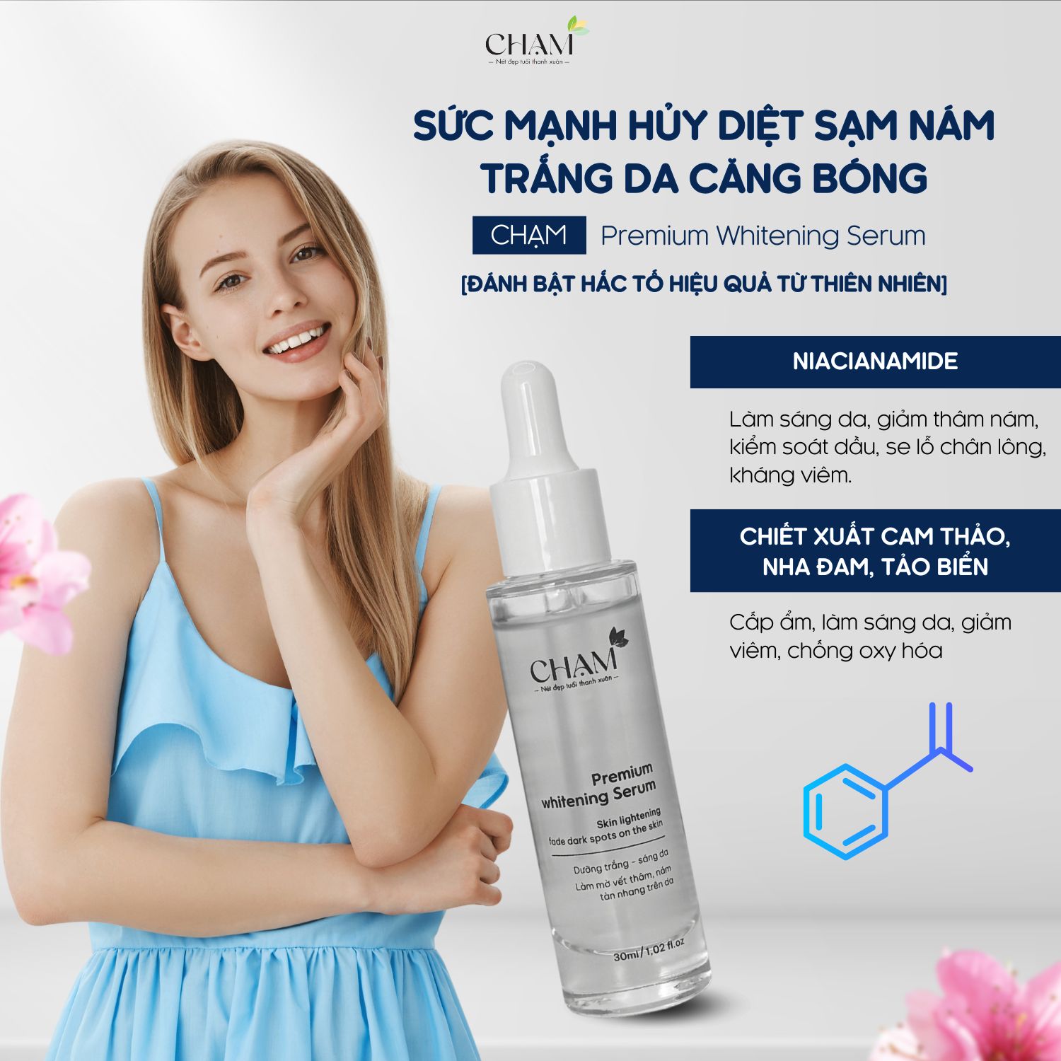 Serum trị thâm CHẠM Premium Whitening Serum là một trong những sản phẩm nổi bật của thương hiệu