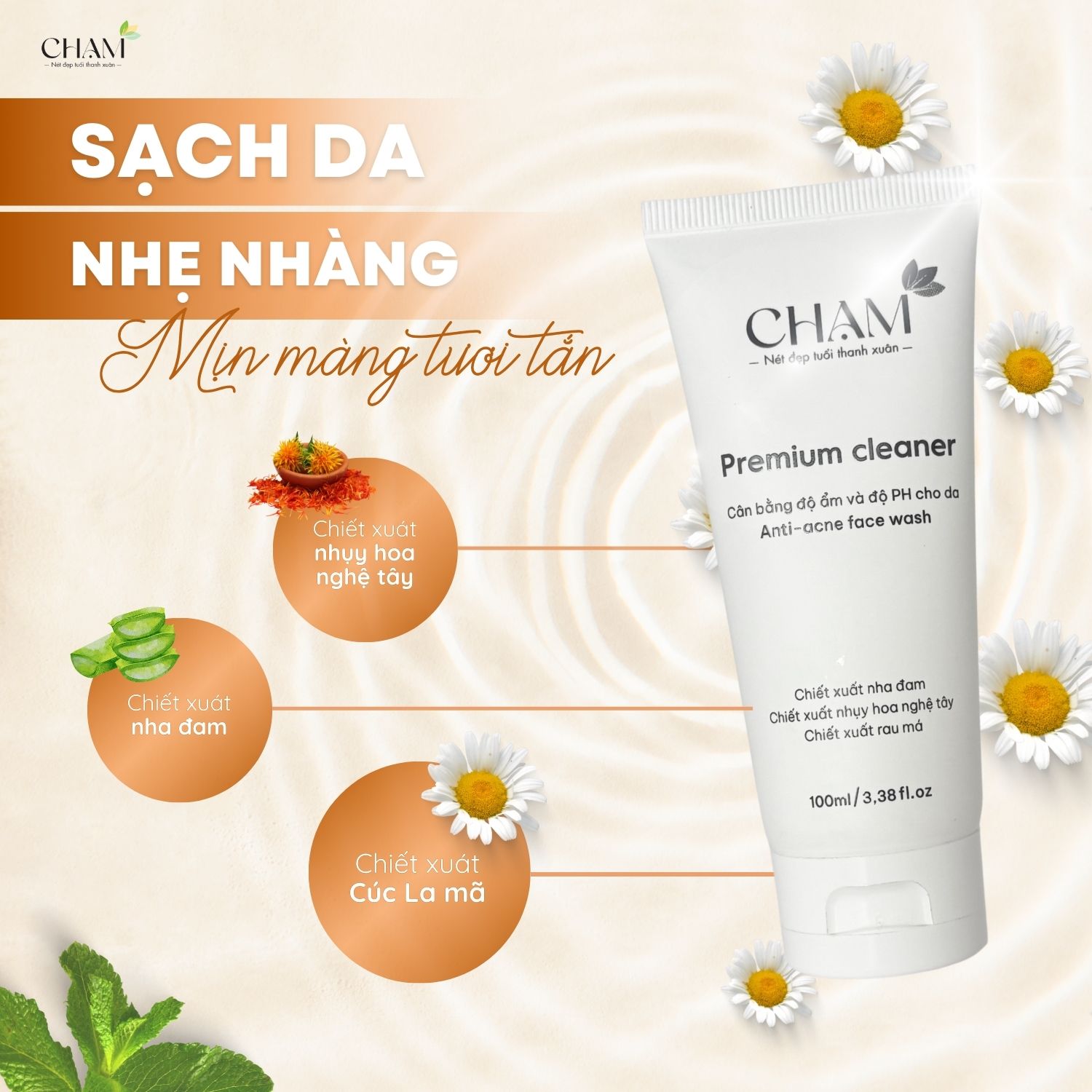 CHẠM Premium Cleanser được chiết xuất từ nhụy hoa nghệ tây