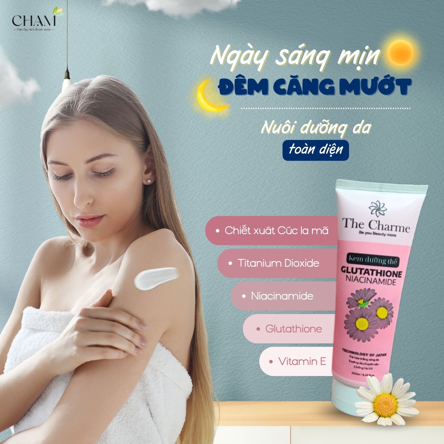 Kem dưỡng thể The Charme CHẠM giúp trẻ hóa trắng sáng da
