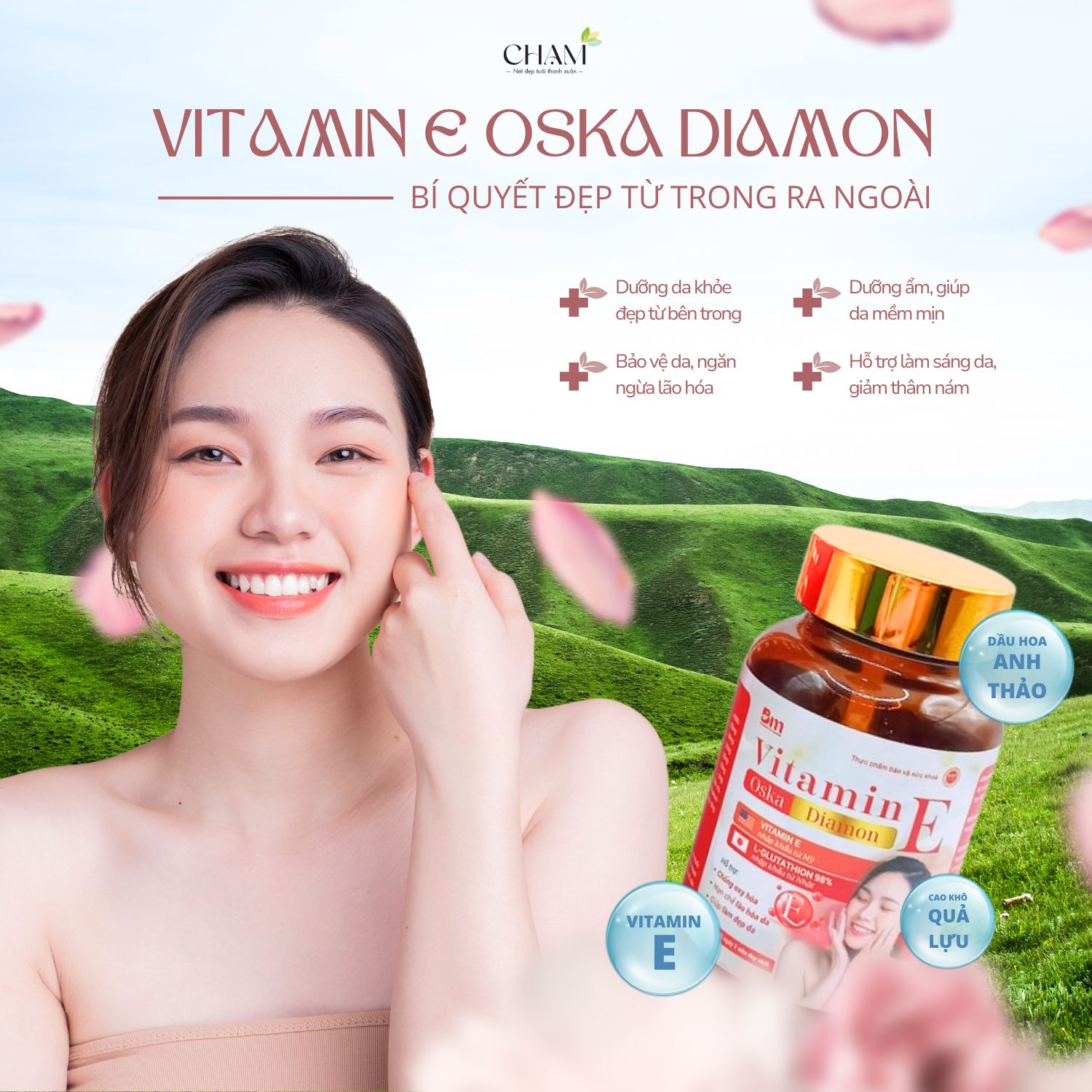 Vitamin E Oska Diamond giúp cải thiện đáng kể tình trạng da