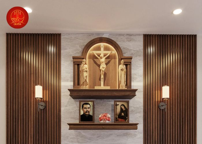 Bàn thờ Chúa phòng khách đặt nơi trang trọng, yên tĩnh