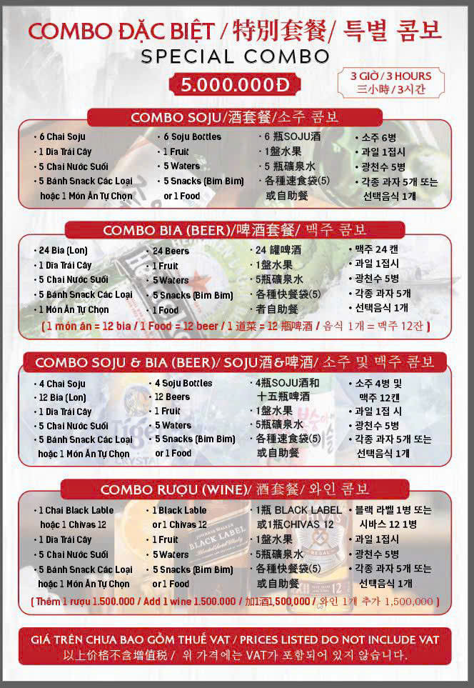 Combo Đặc Biệt VIP Món Ăn Nước Nhà Hàng 127 Nguyễn Thái Bình Quận 1