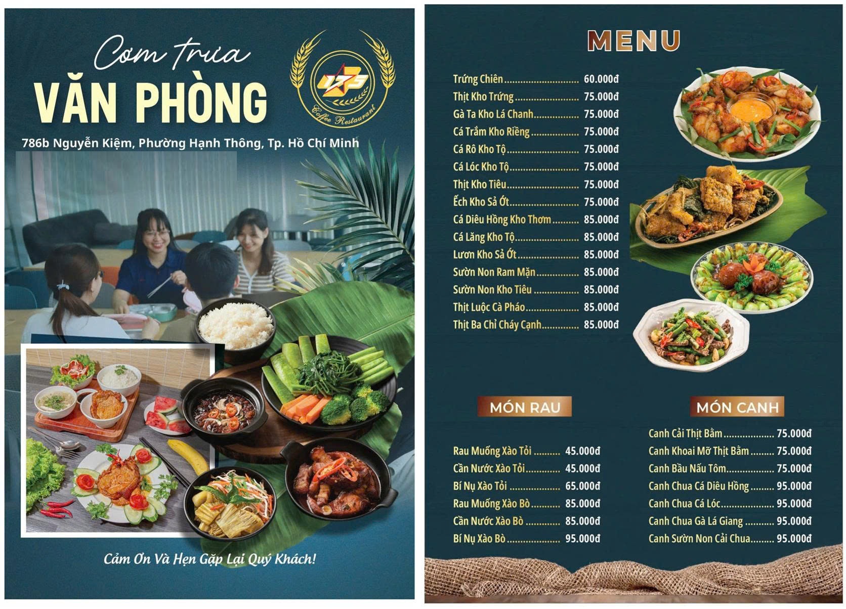 Menu Cơm Trưa Coffee 175 quán 786 Nguyễn Kiệm