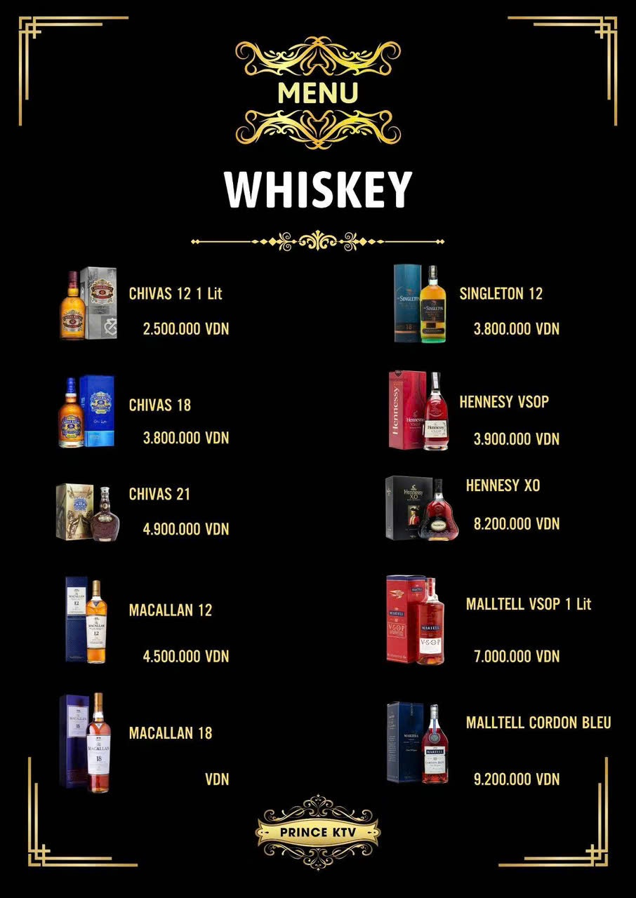 Nước Uống Rượu Menu PRINCE 800 KTV 800 Trần Hưng Đạo Quận 5