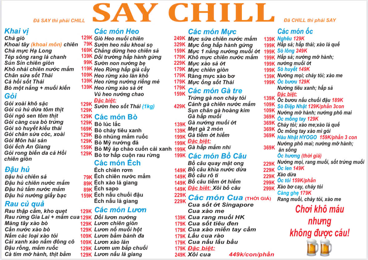 Menu Quán Say Chill 524 Lê Quang Định Bình Thạnh