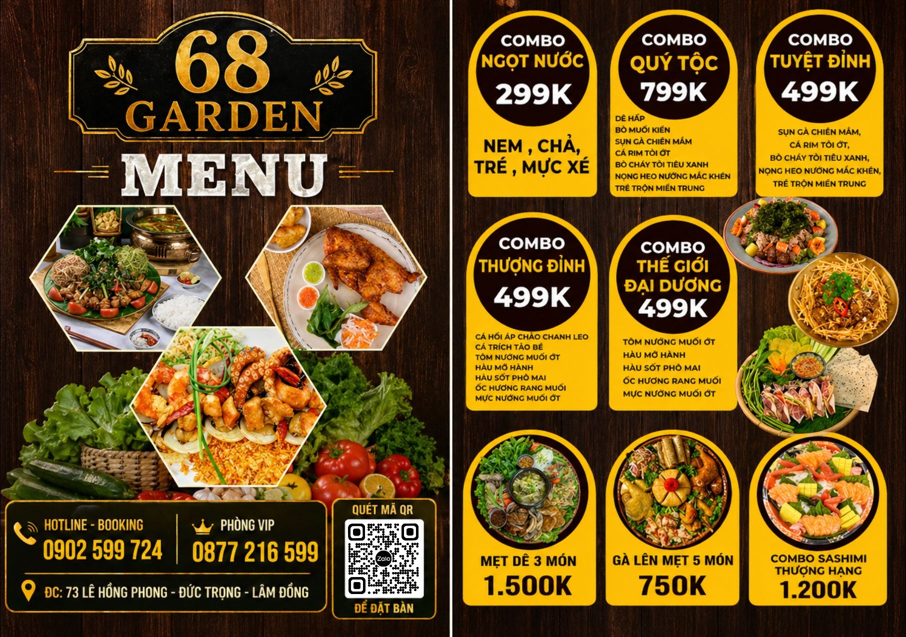 Menu Combo 68 Garden 73 Lê Hồng Phong Đức Trọng