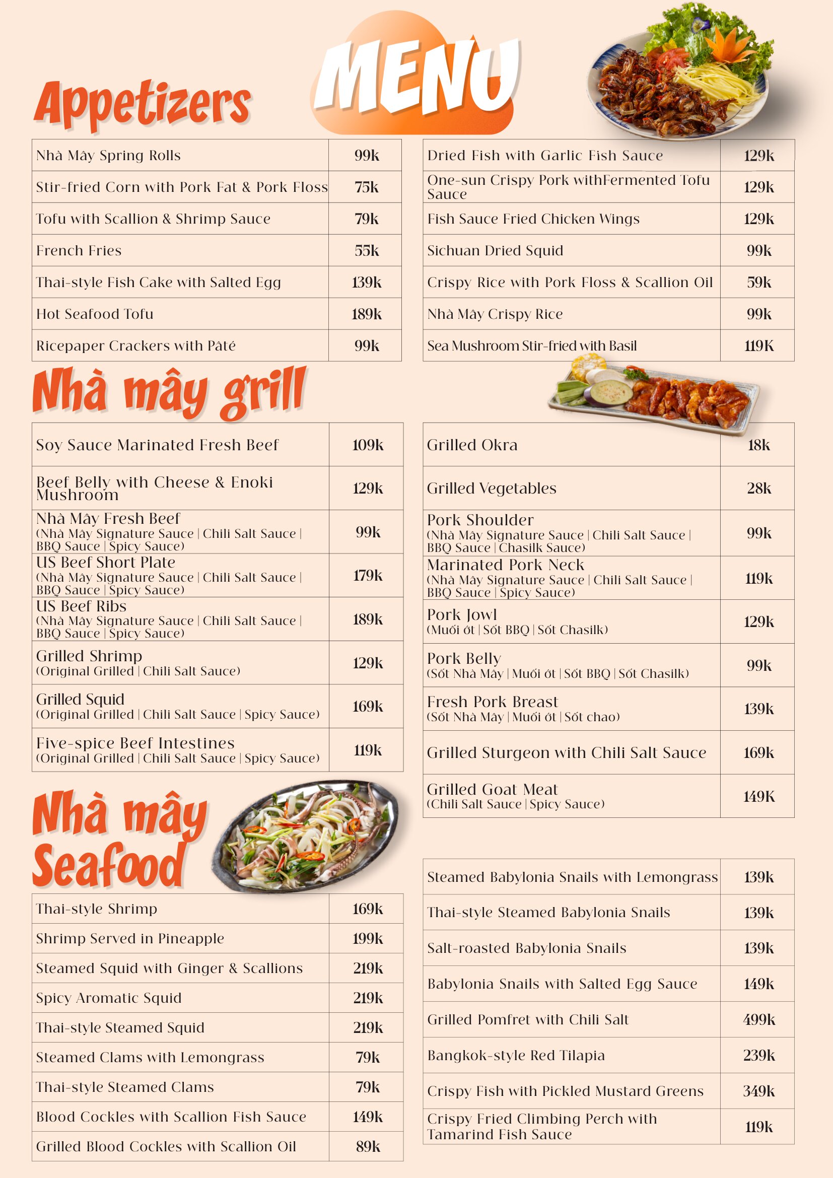 Món Ăn Menu Thực Đơn Mây Nướng Restaurant 1A Đề Thám