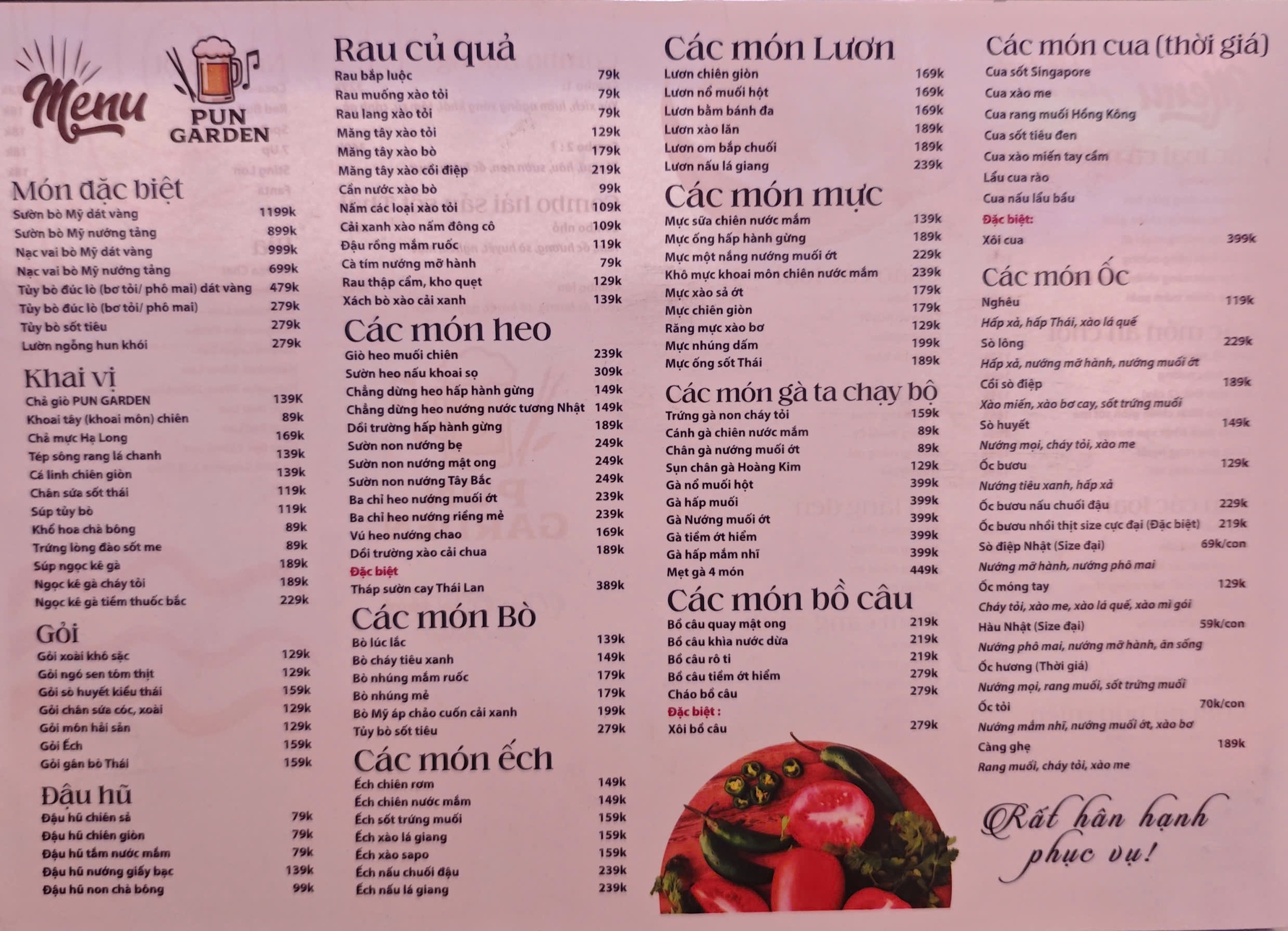 Menu Món Ăn Pun Garden 178 Nguyễn Hữu Thọ Quận 7