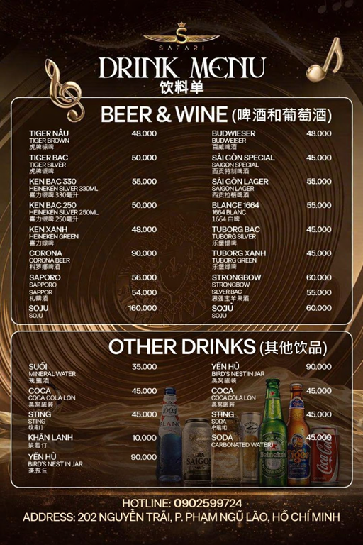 Menu Karaoke Safari KTV 22 Nguyễn Trãi