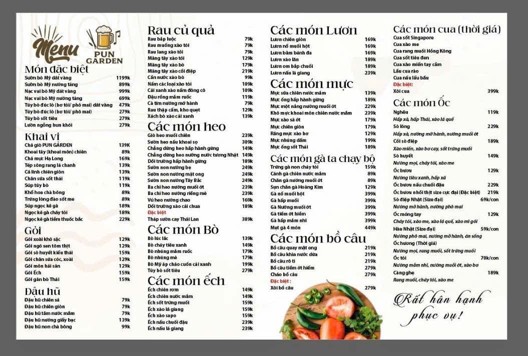 Menu Beer Club Pun Garden 178 Nguyễn Hữu Thọ Quận 7