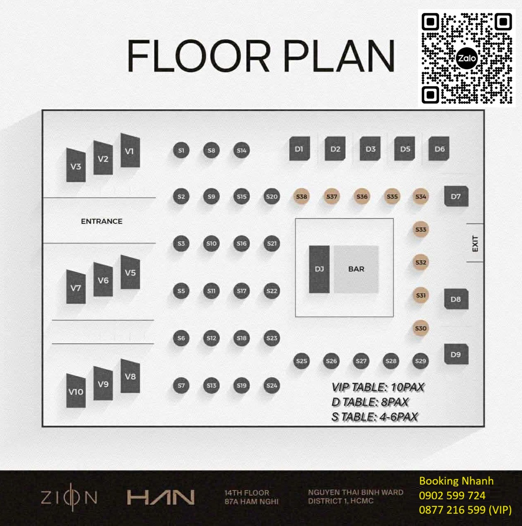 Sơ Đồ Đặt Bàn Booking Zion Sky Lounge