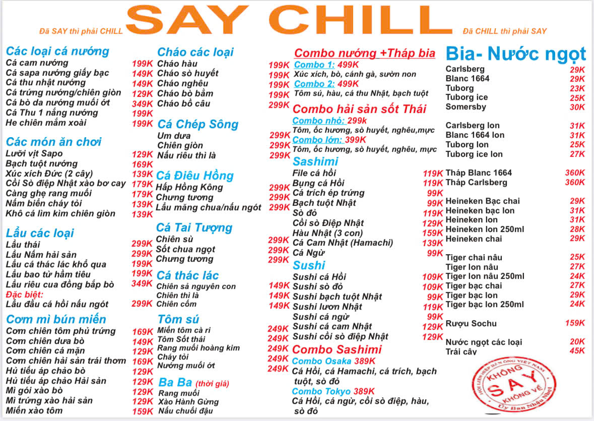 Thực Đơn Món Quán Say Chill 524 Lê Quang Định Bình Thạnh