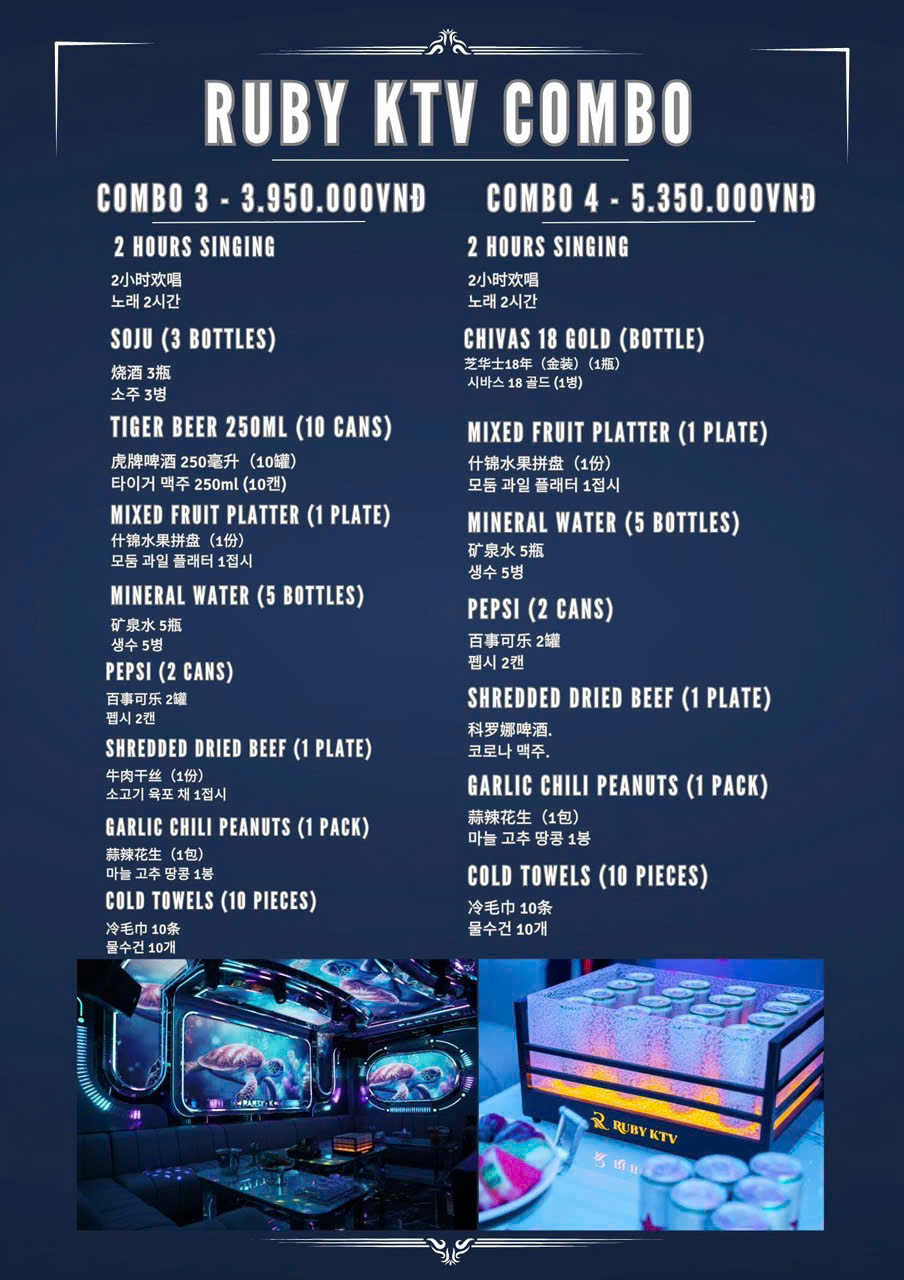 Menu Karaoke RUBY KTV 159 Chính Hữu Đà Nẵng