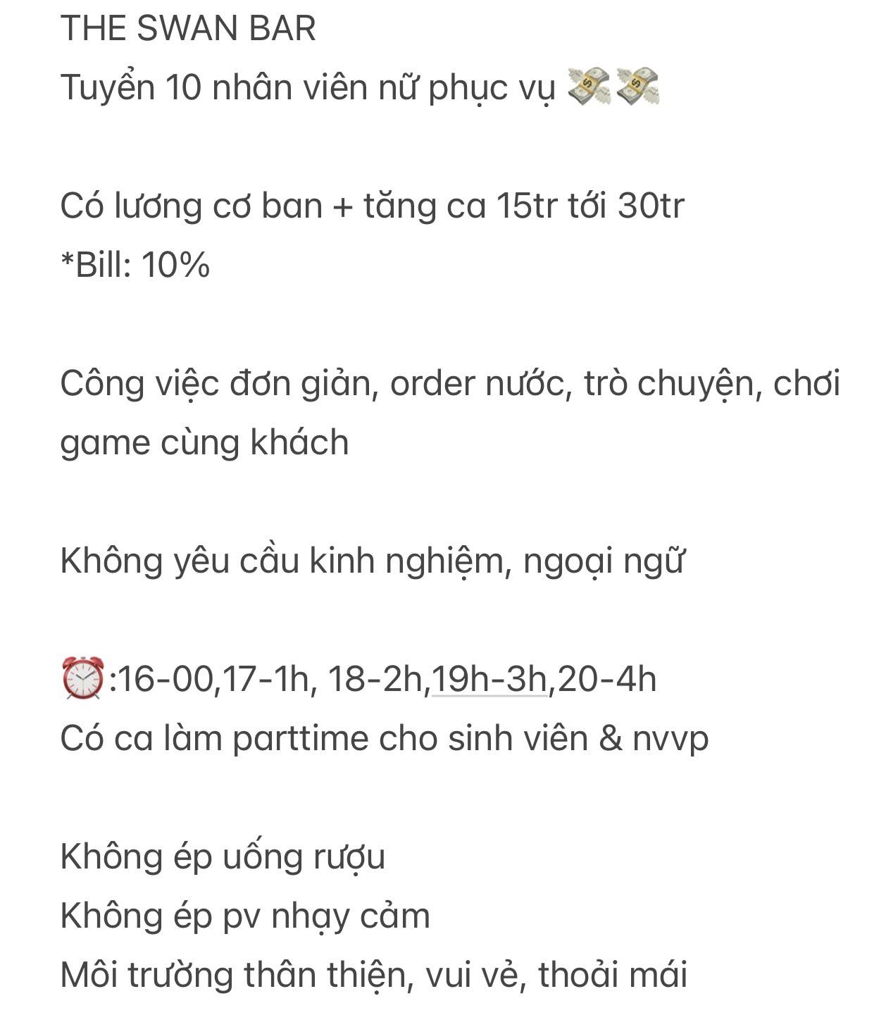 Tuyển Dụng The Swan Bar Quận 1