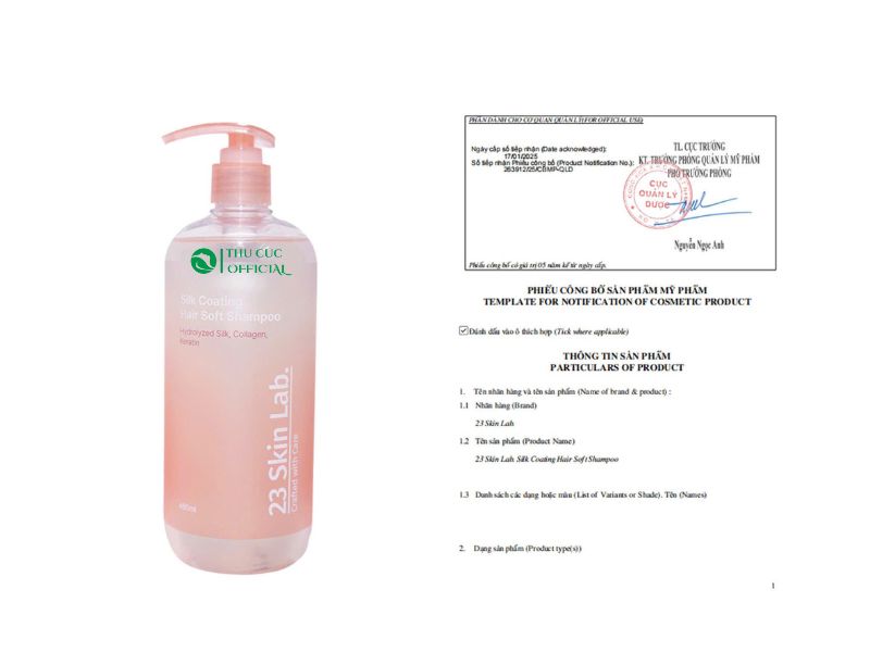 Công bố mỹ phẩm của dầu gội 23 Skinlab