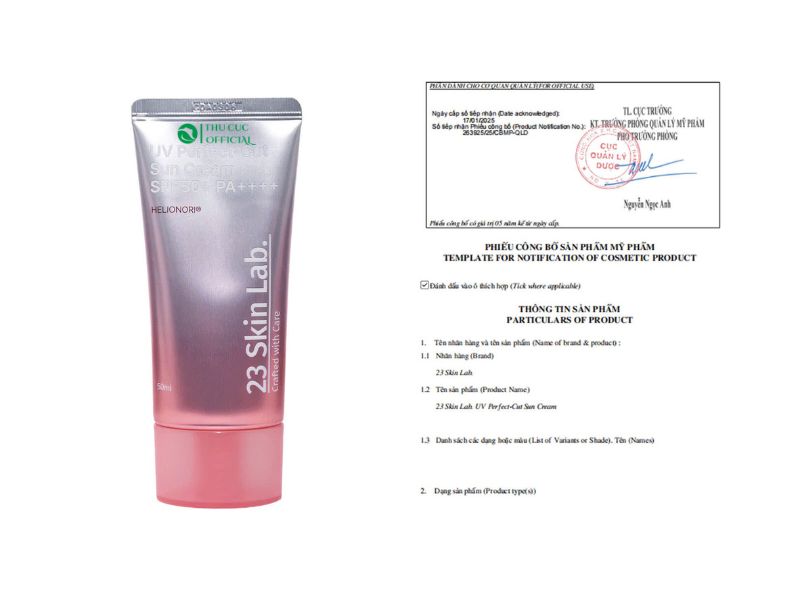 Công bố mỹ phẩm của kem chống nắng 23 Skinlab