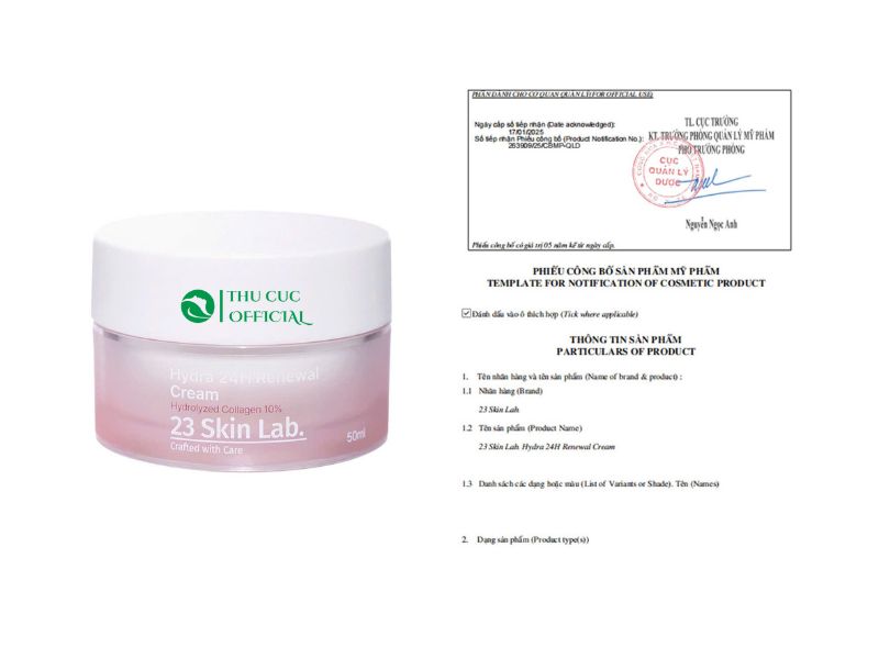 Công bố mỹ phẩm của 23 Skinlab Hydra 24H Renewal Cream