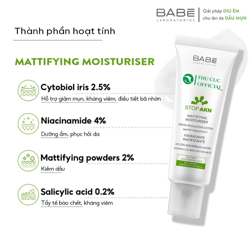 Kem dưỡng Babe Stop AKN Mattifying Moisturiser