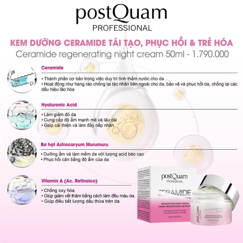 Thành phần trong PostQuam Ceramide Regenerating Night Cream
