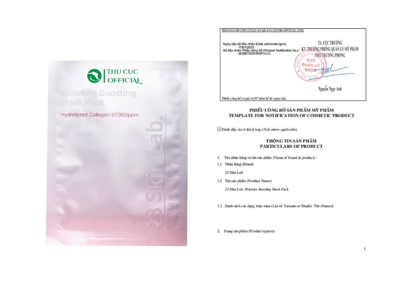 Công bố mỹ phẩm của mặt nạ giấy 23 Skinlab