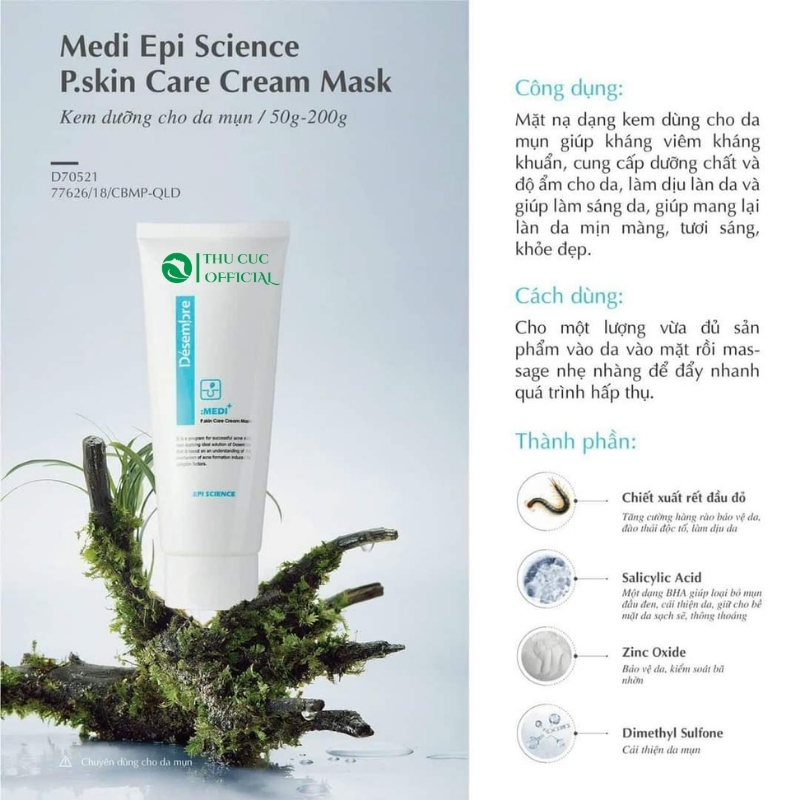 Thành phần trong mặt nạ kem giảm mụn Desembre