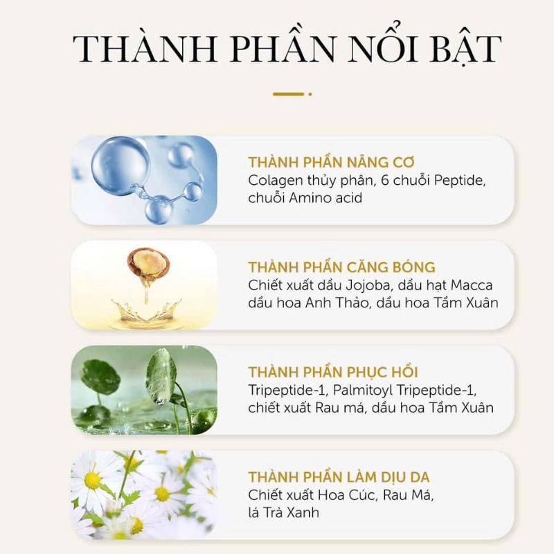 Thành phần chính trong mặt nạ phục hồi GSC+ 24k Gold