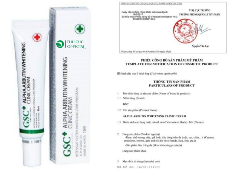 Công bố mỹ phẩm của kem nám GSC+