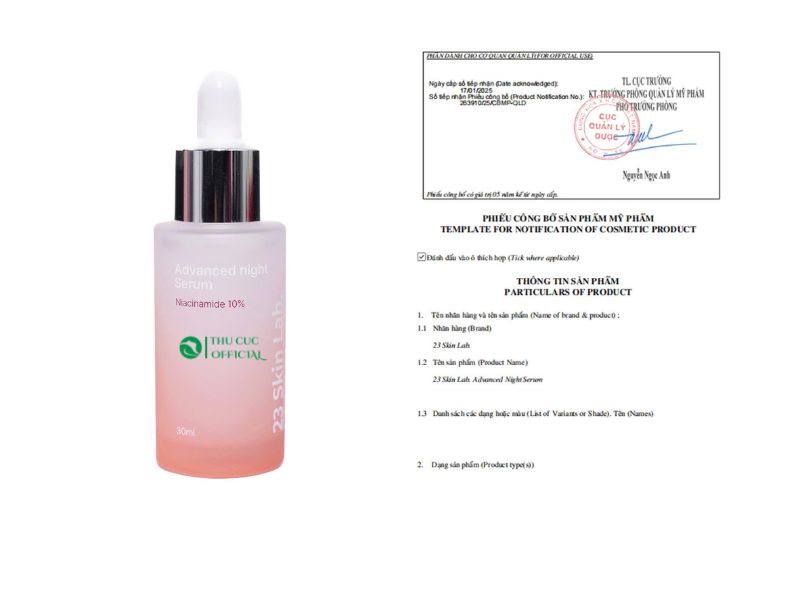 Công bố mỹ phẩm của Serum 23 SkinLab Advanced Night