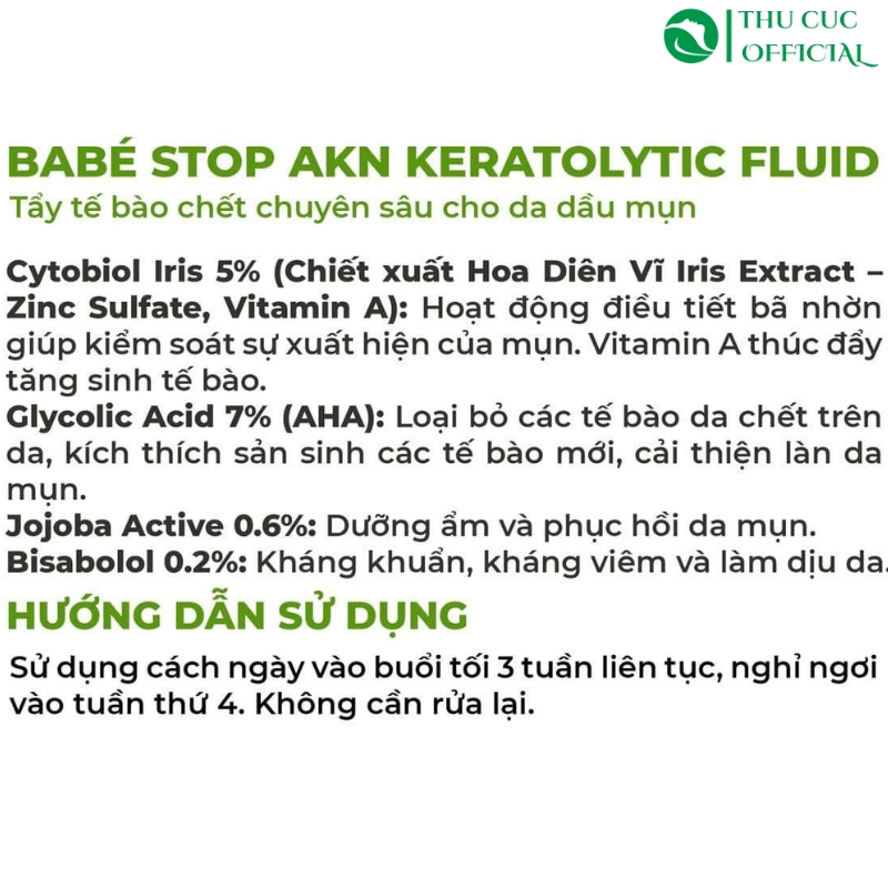 Tẩy da chết Babe Stop Akn Keratolytic Fluid