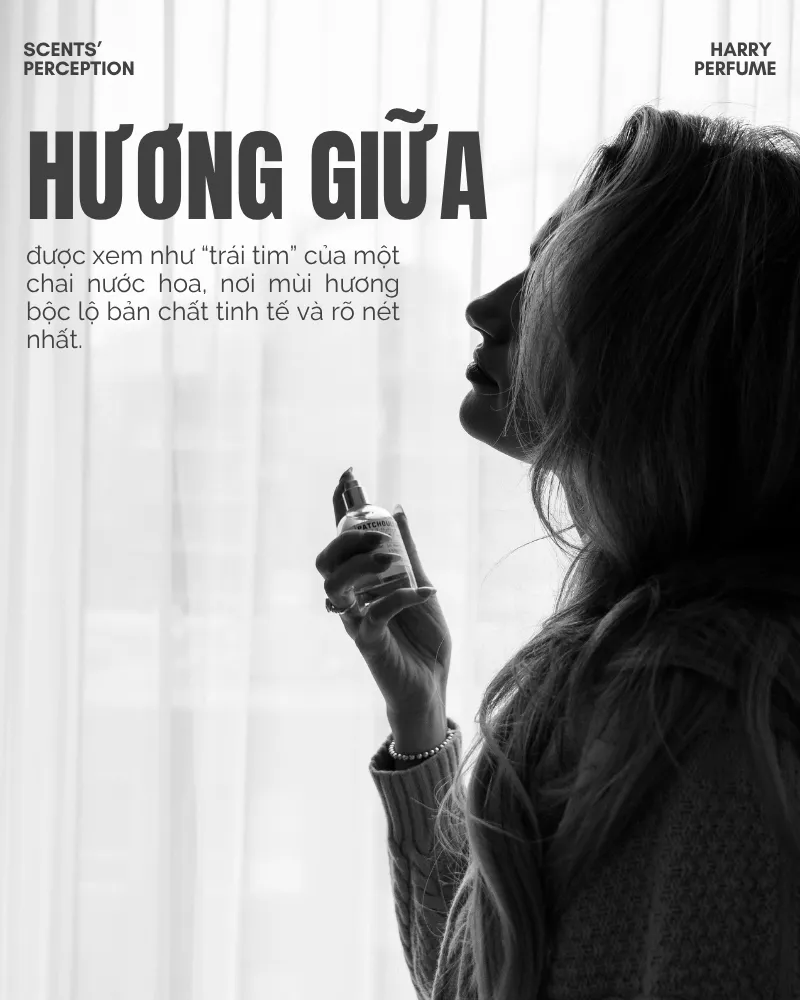 Hương giữa (Heart Notes) được xem như “trái tim” của một chai nước hoa, nơi mùi hương bộc lộ bản chất tinh tế và rõ nét nhất