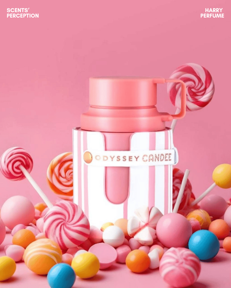 Armaf Odyssey Candee ngọt ngào với dâu mọng, raspberry, caramel và musk, hợp phong cách Y2K trẻ trung, playful, cute.