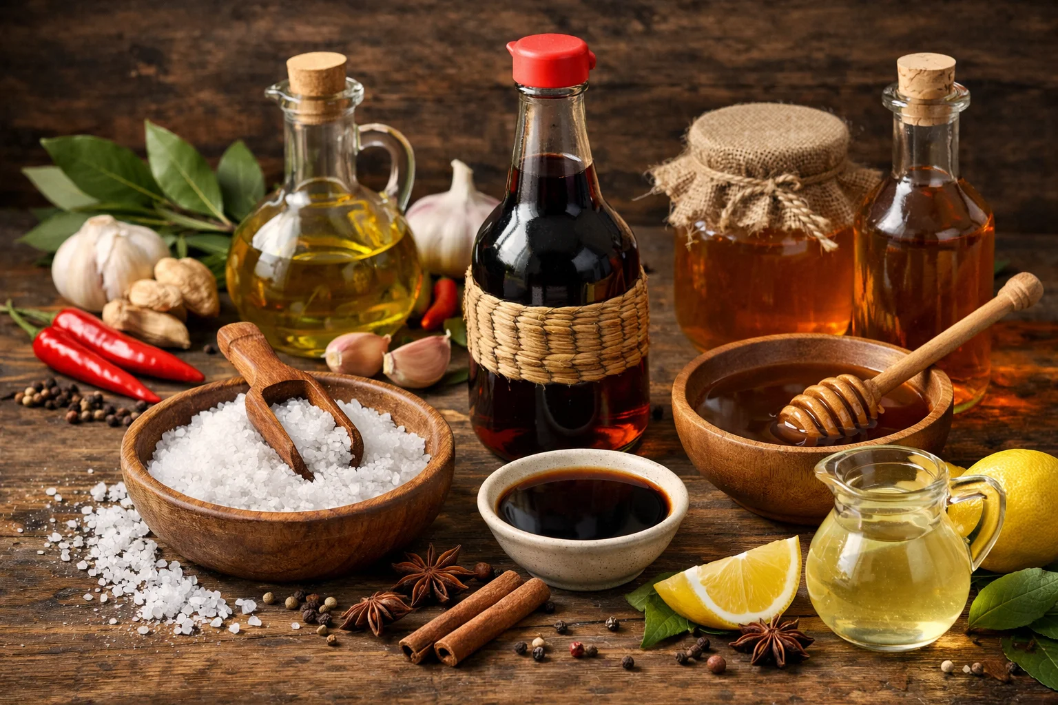 Các loại gia vị như muối, mắm, dầu ăn,.. là những chất bảo quản tự nhiên.