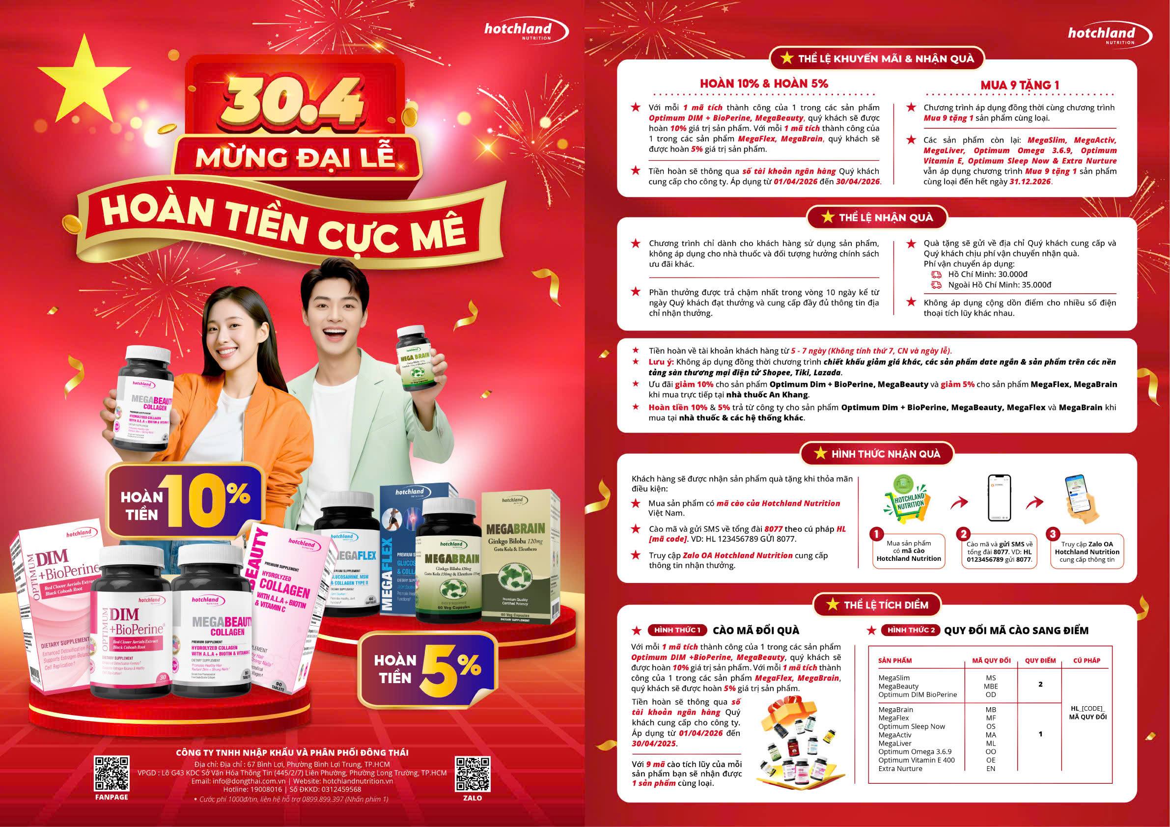 Hotchland Nutrition khuyến mãi tháng 4