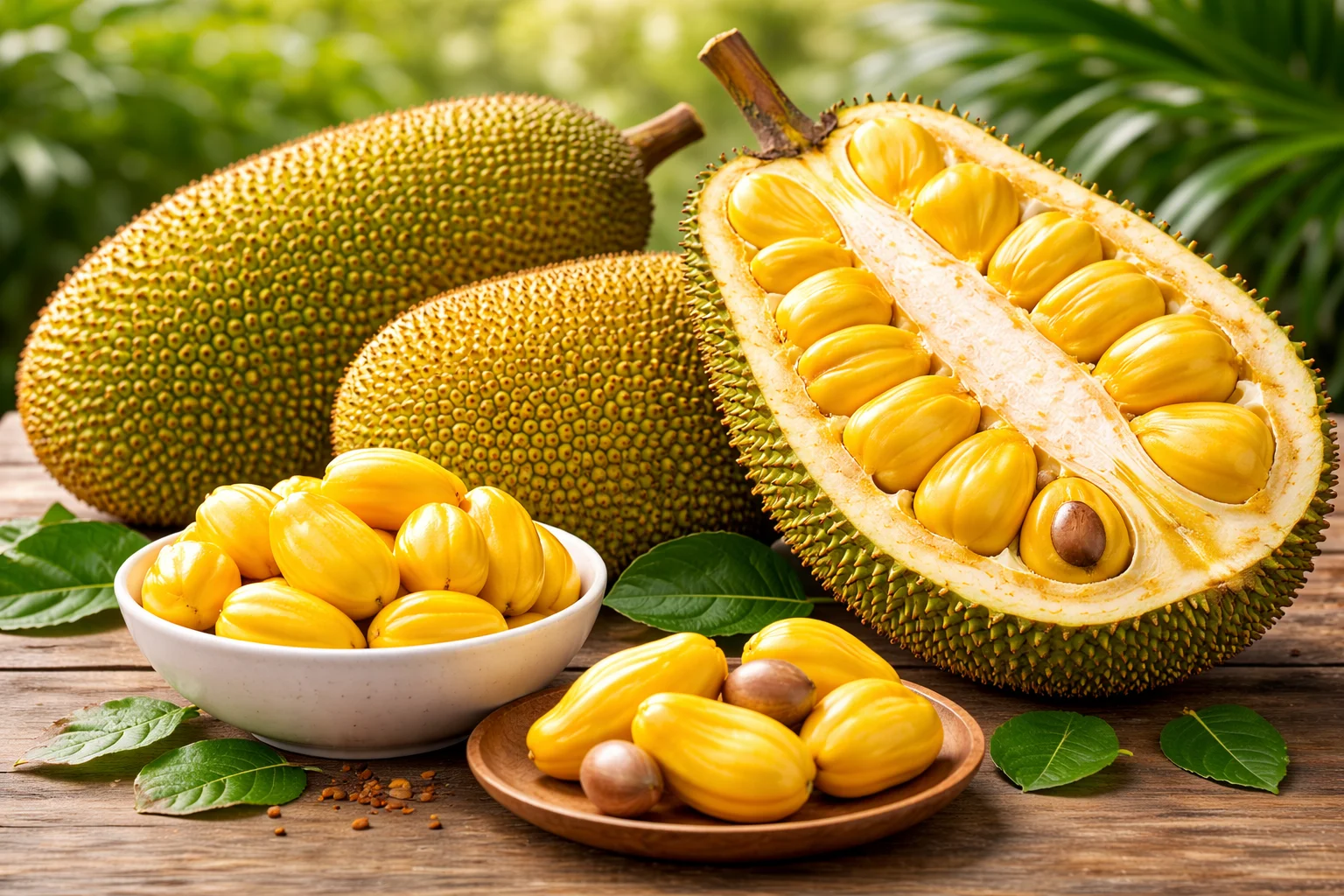 Mít có vỏ ngoài nhiều gai và có màu xanh hoặc vàng.