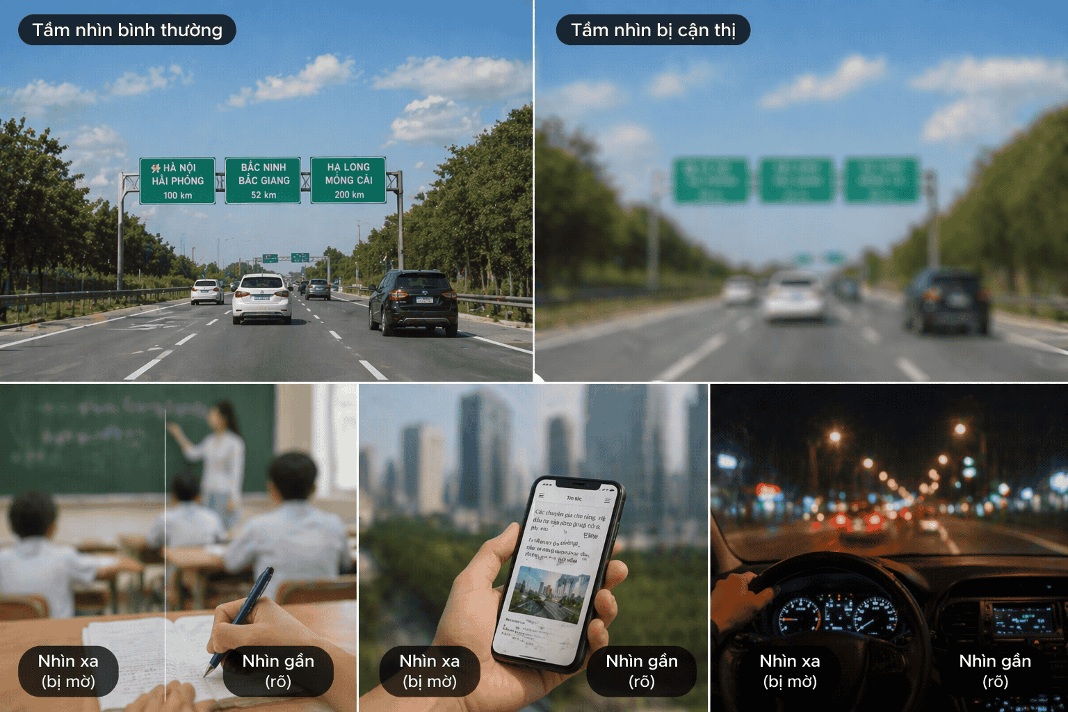 Người cận thị nhìn rõ vật ở gần nhưng nhìn xa mờ