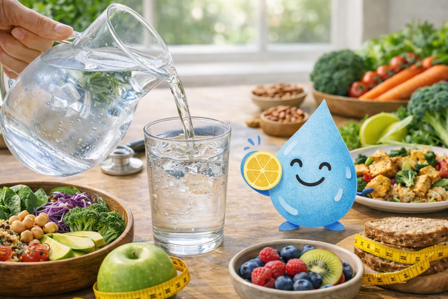 Uống nước là việc không thể thiếu cho một chế độ ăn dinh dưỡng.