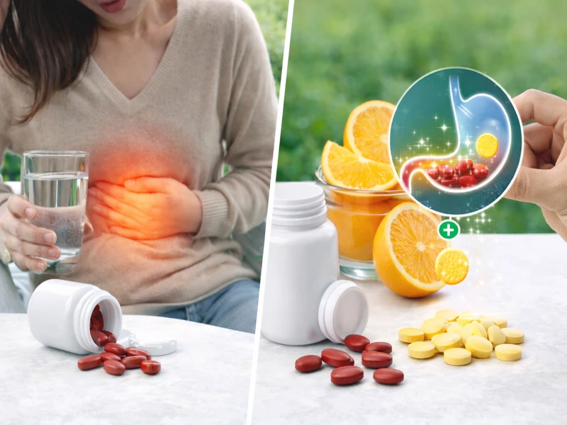 Vitamin C giúp giảm tình trạng xót dạ dày khi uống viên sắt, đặc biệt khi đói Vitamin C giúp giảm tình trạng xót dạ dày khi uống viên sắt, đặc biệt khi đói