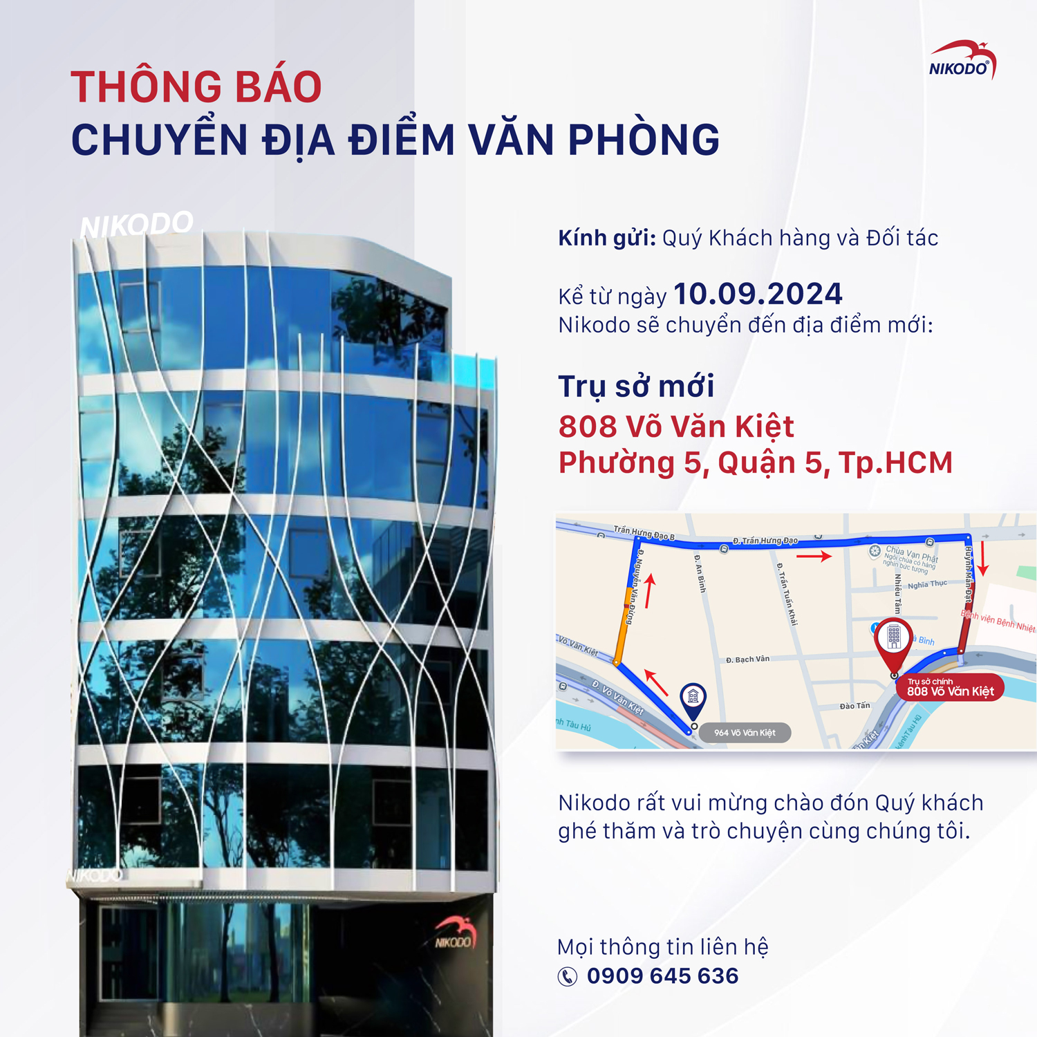 Thông báo chuyển trụ sở chính Nikodo tại HCM