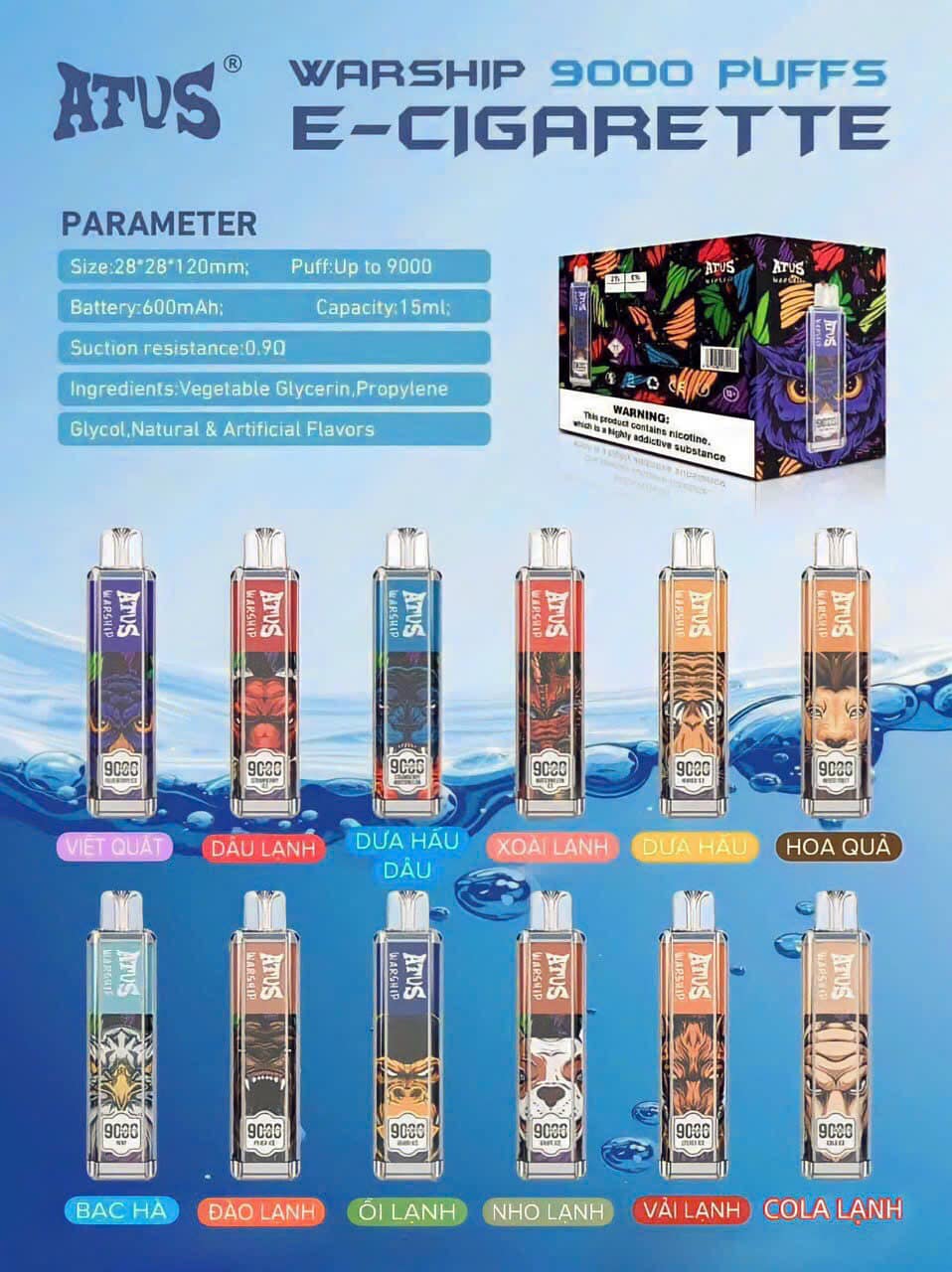 Review chi tiết pod 1 lần ATVS Warship 9000 Hơi Saltnic (50mg)